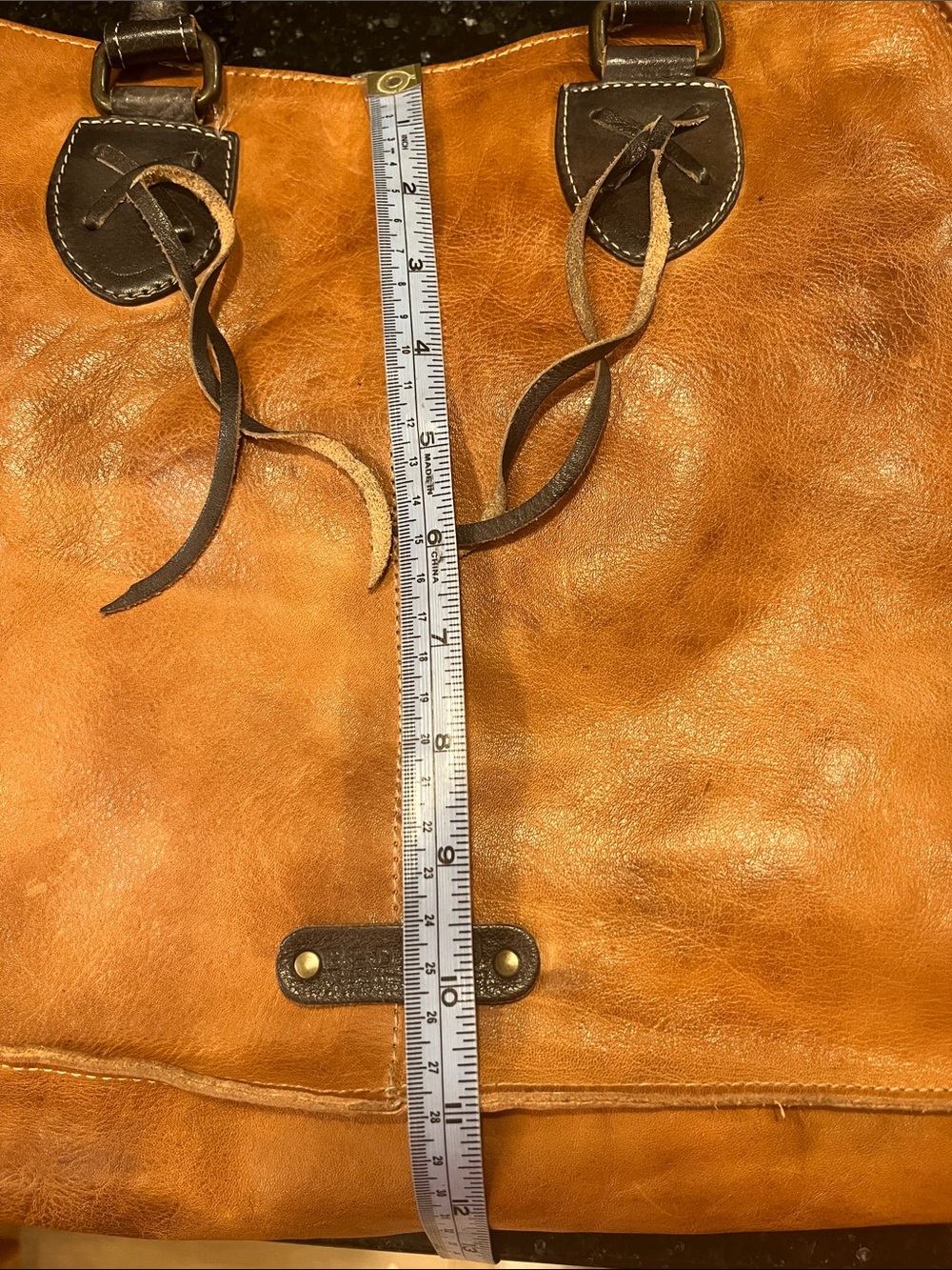 Bed Stu Cognac Leather Shoulder Bag with Dark Brown Trim. Style Greenway. - Picture 7 of 7